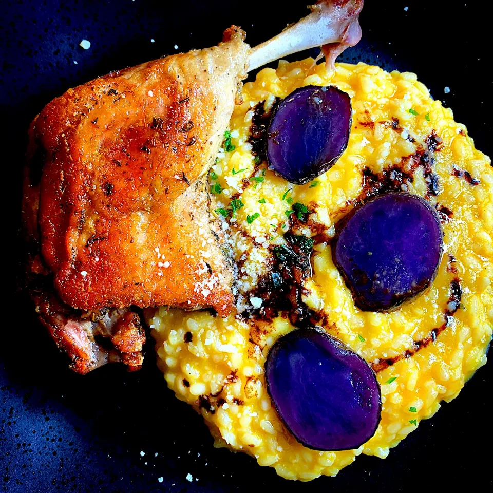 Duck Confit & Pumpkin Risotto, Halloween Version (鴨のコンフィとパンプキンリゾット、ハロウィンバージョン)|Masa, The Cooking Husbandさん