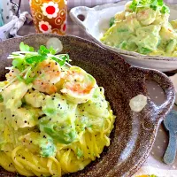 Snapdishの料理写真:海老アボカドの醤油マヨクリームパスタ🍝