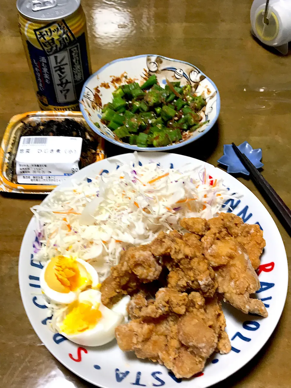 竜田揚げ、オクラのごま和え、ひじき煮💖|Norio Fukudaさん