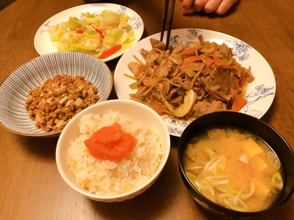 Snapdishの料理写真:肉野菜炒め定食ワン|薫子さん