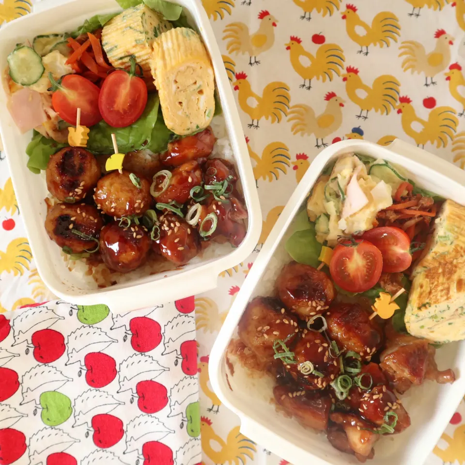 中学生男子年子弁当🍱焼き鳥とつくね丼|なかじー。さん