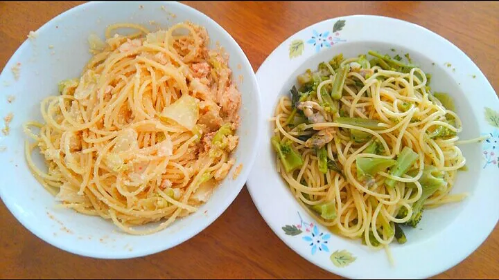 １０月２５日　明太子とキャベツのパスタ　ブロッコリーとあさりのオイルパスタ|いもこ。さん