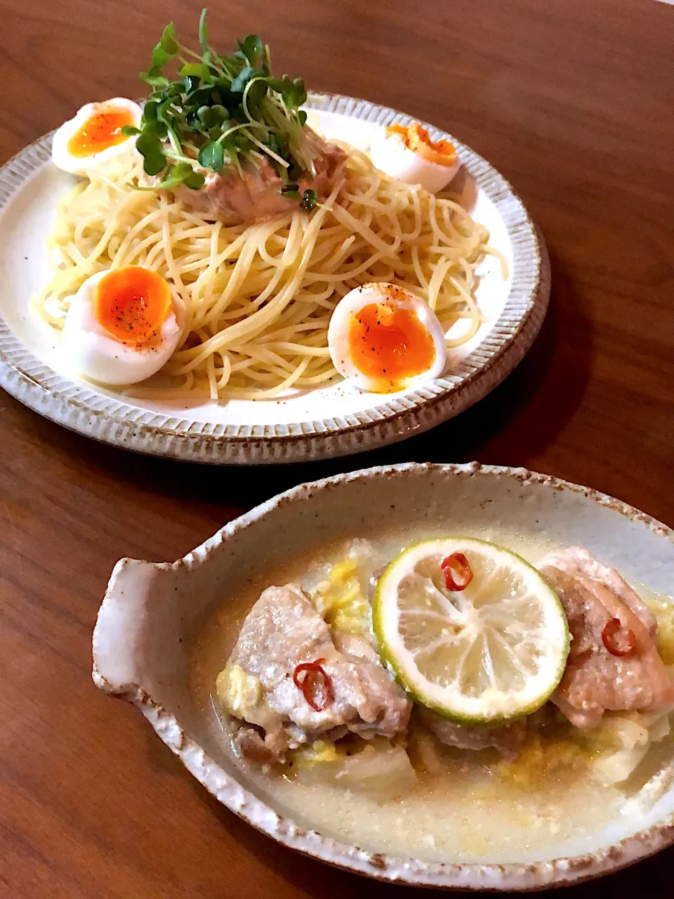 冷製ツナマヨパスタ　　鳥のレモン豆乳煮|Nakaba Kobayashiさん