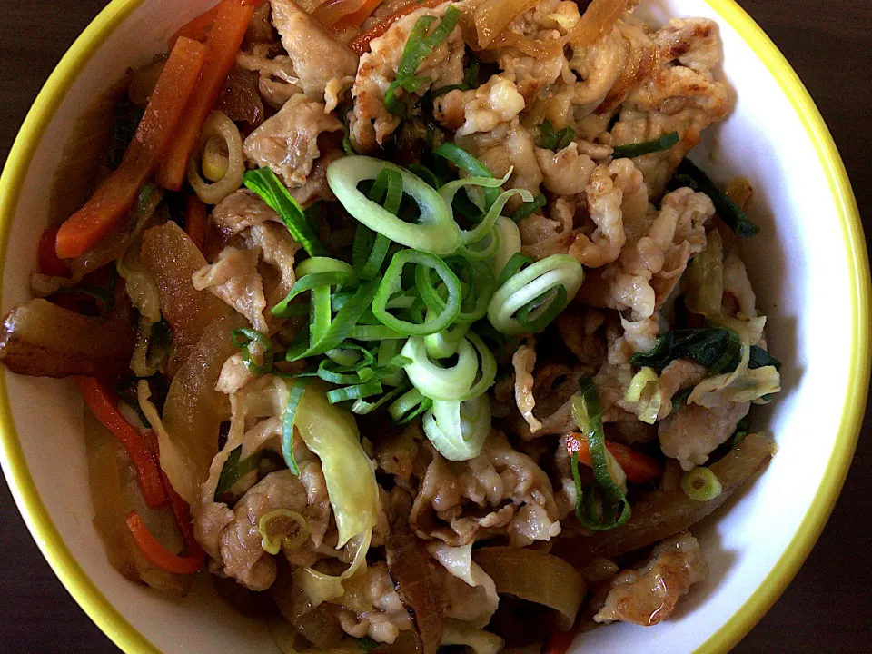 豚肉生姜炒め丼|ばーさんさん