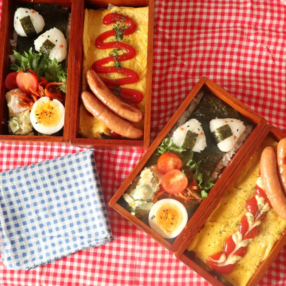 中学生男子年子弁当🍱オムそばとこにぎりちゃん🍙|なかじー。さん