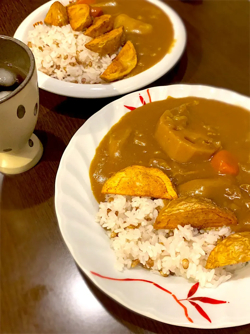 牛肉とおでんのカレー🍛　フライドポテト　麦茶|ch＊K*∀o(^^*)♪さん