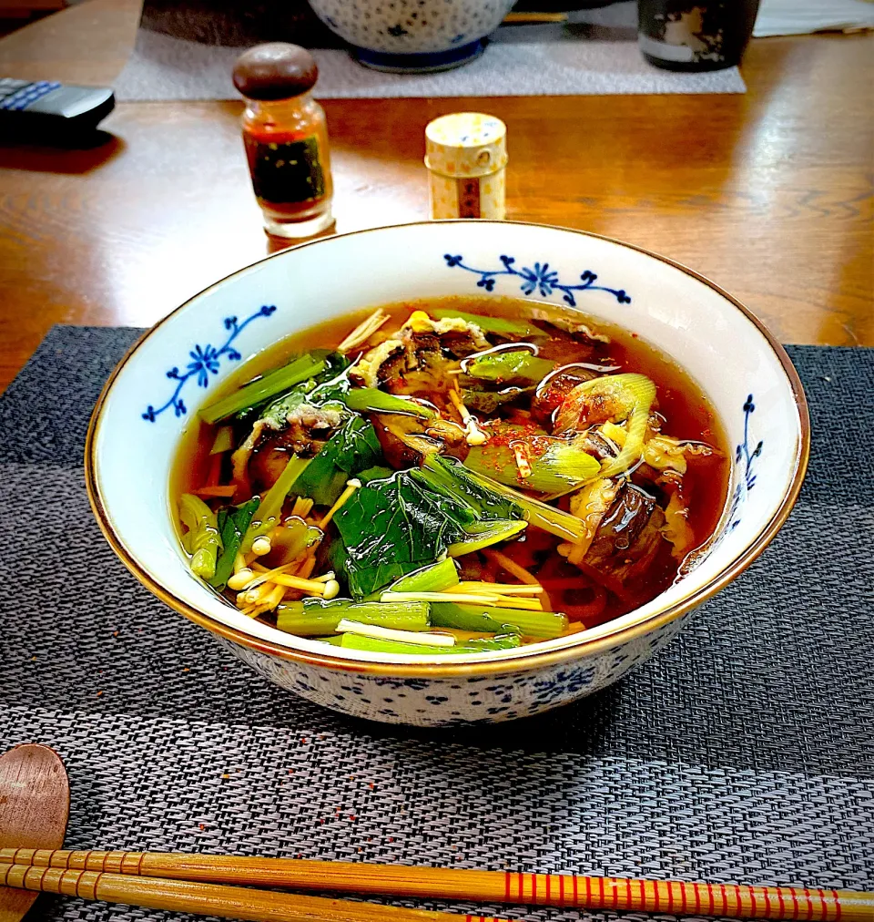 Snapdishの料理写真:茄子天とキノコの蕎麦|yakinasuさん