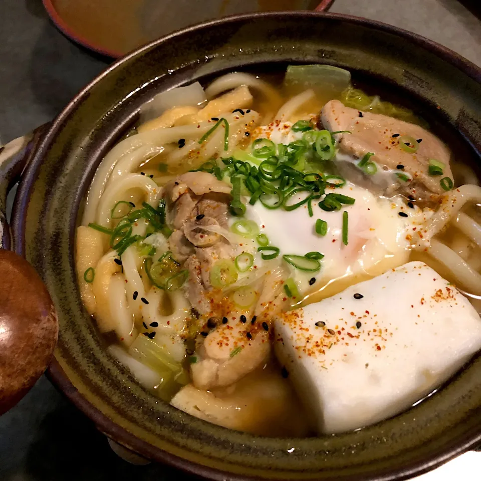 ぶつ切り鶏でダシしっかり鍋焼きうどん|nao子さん