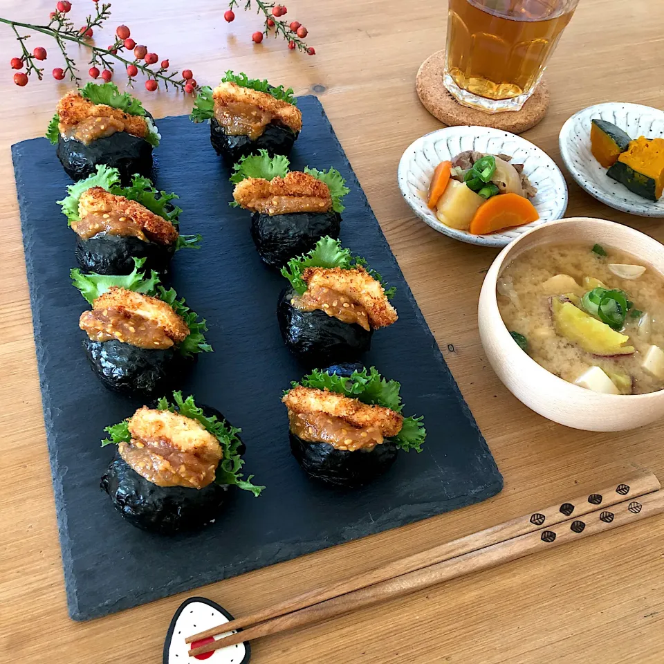 チキン味噌カツ風おむすびランチ|えり@手作りパンさん