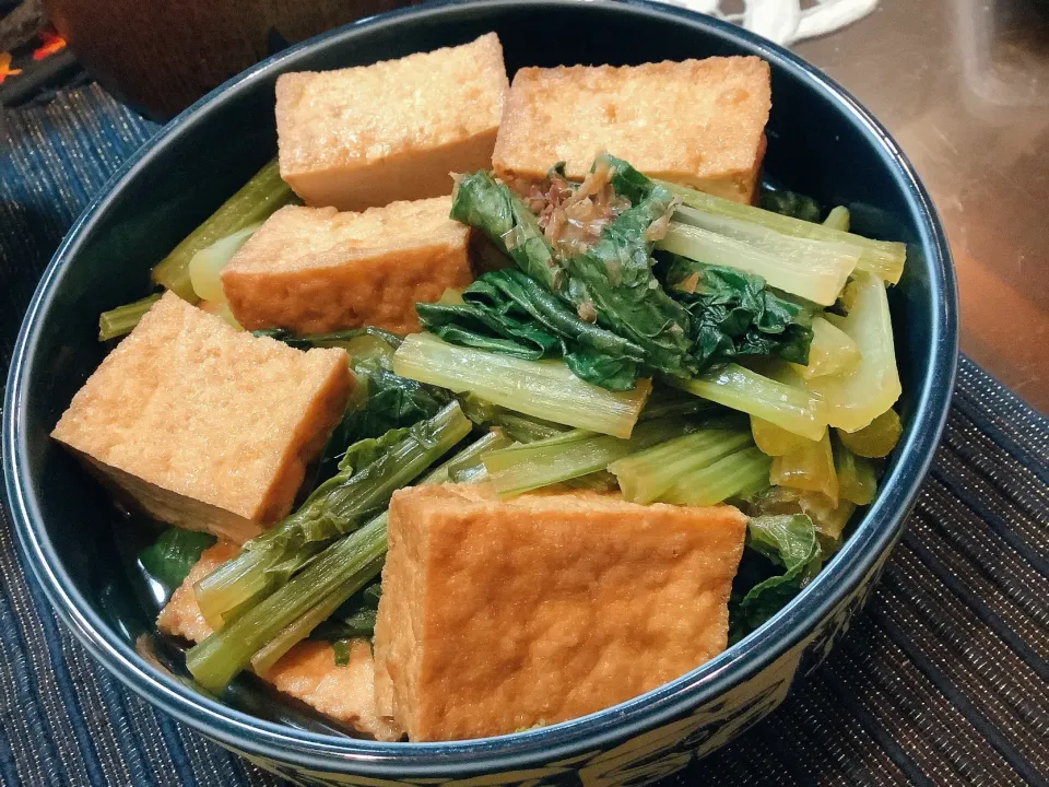 小松菜と厚揚げの煮浸し😋|アライさんさん