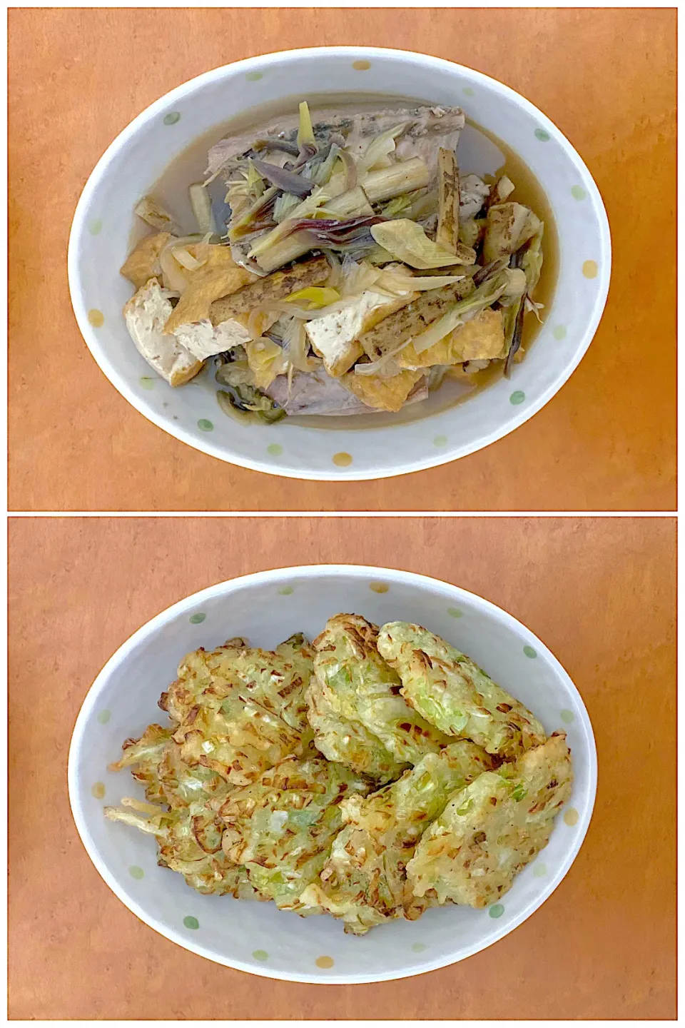 Dinner menu’s: fish soup with tofu ginger flower and gobo; bakwan (indonesian tempura)|MI 「いどりす」さん