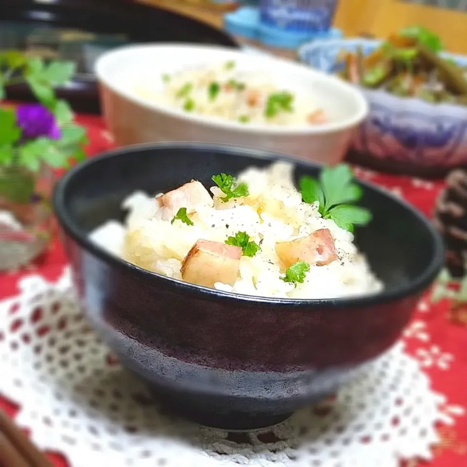 サミカさんの料理 ほくほく長芋とゴロッとベーコンの炊き込みご飯|とまと🍅さん