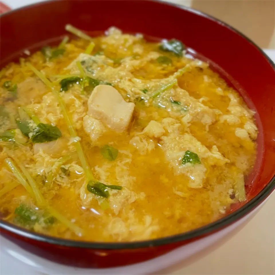 マルコメ キッチンさんの料理 鶏肉と豆苗のかきたまみそ汁|りさこさん