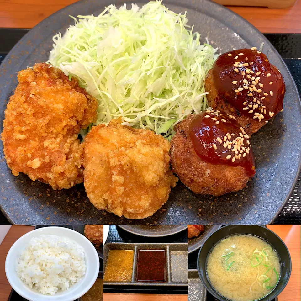 豚キムチ唐揚げ合い盛り定食|るみおんさん