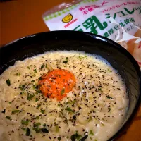 Snapdishの料理写真:豆乳シュレッドで、カルボナーラ風ラーメン|のぶのぶさん