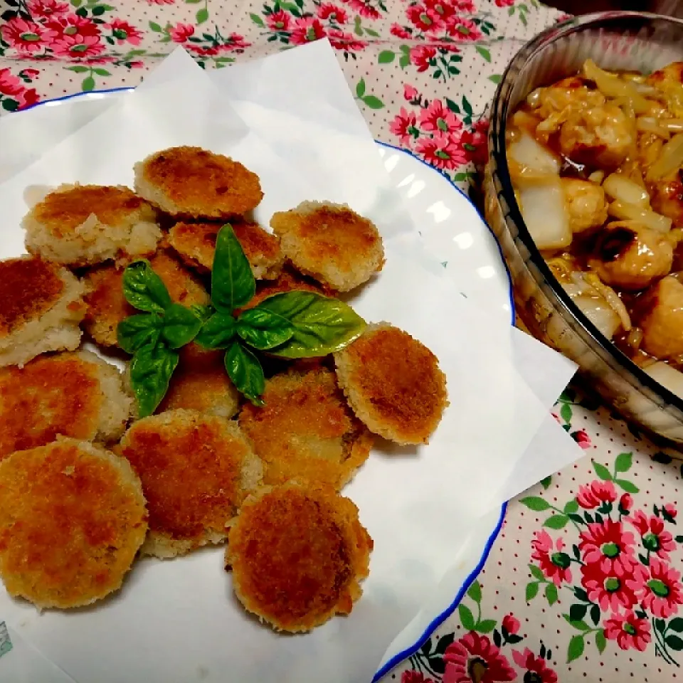 鯵のメンチカツ&鶏肉団子と白菜の黒酢あんかけ|cocco+さん