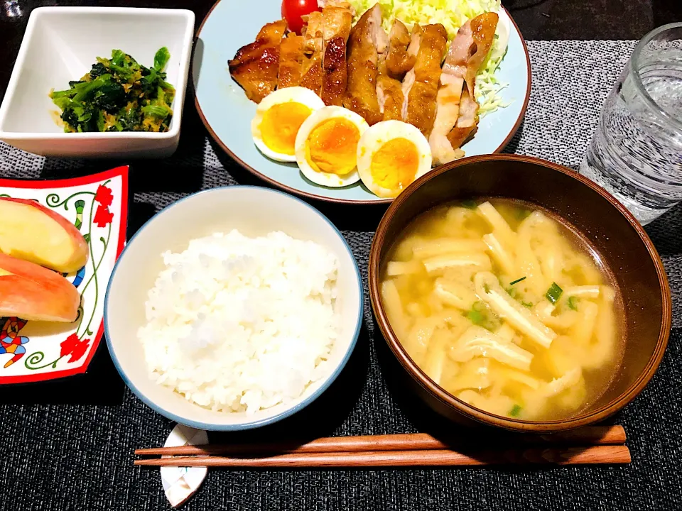 鶏モモ肉の照り焼き！ほうれん草のおひたし！|asaminnさん