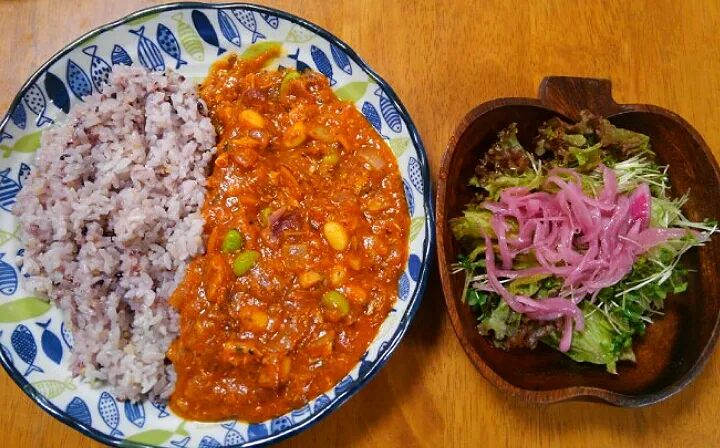 １１月３日　鯖缶カレー　サラダ|いもこ。さん