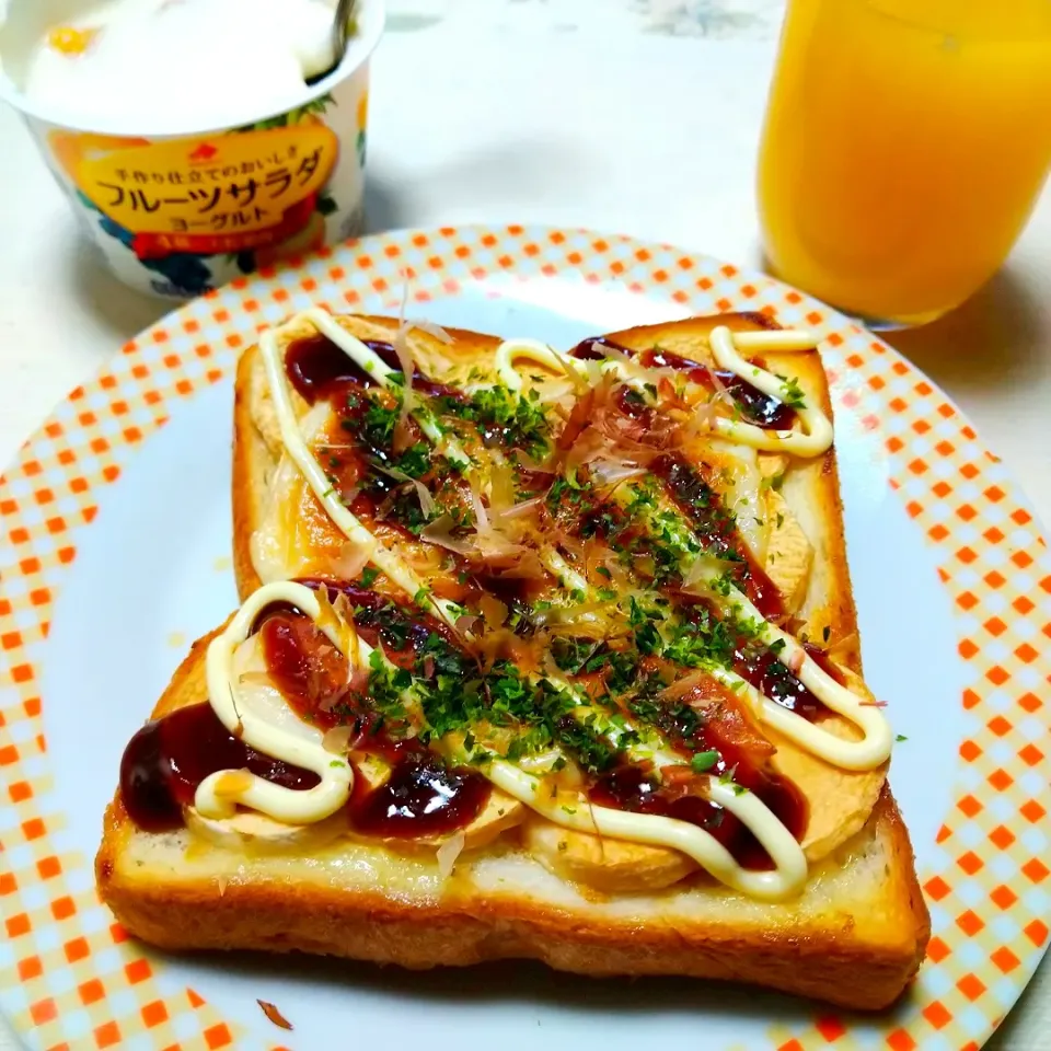 なんちゃってお好み焼きトースト🍞長芋チーズトースト|うたかた。さん