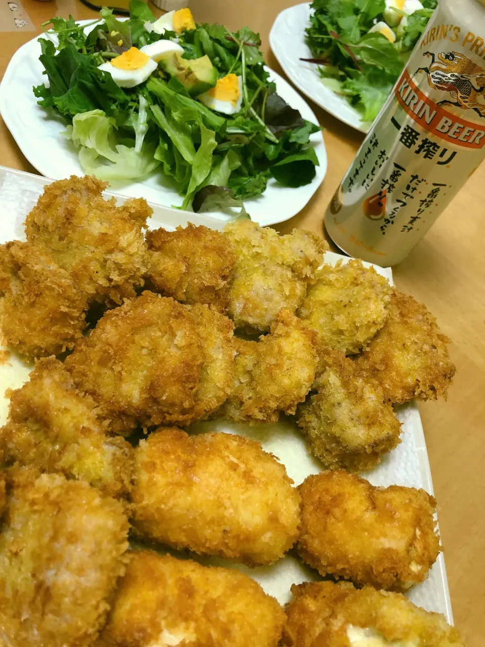 やはり揚げたて(ヒレカツとささみ大葉チーズロール)にはビール‼︎|sana.ayaさん