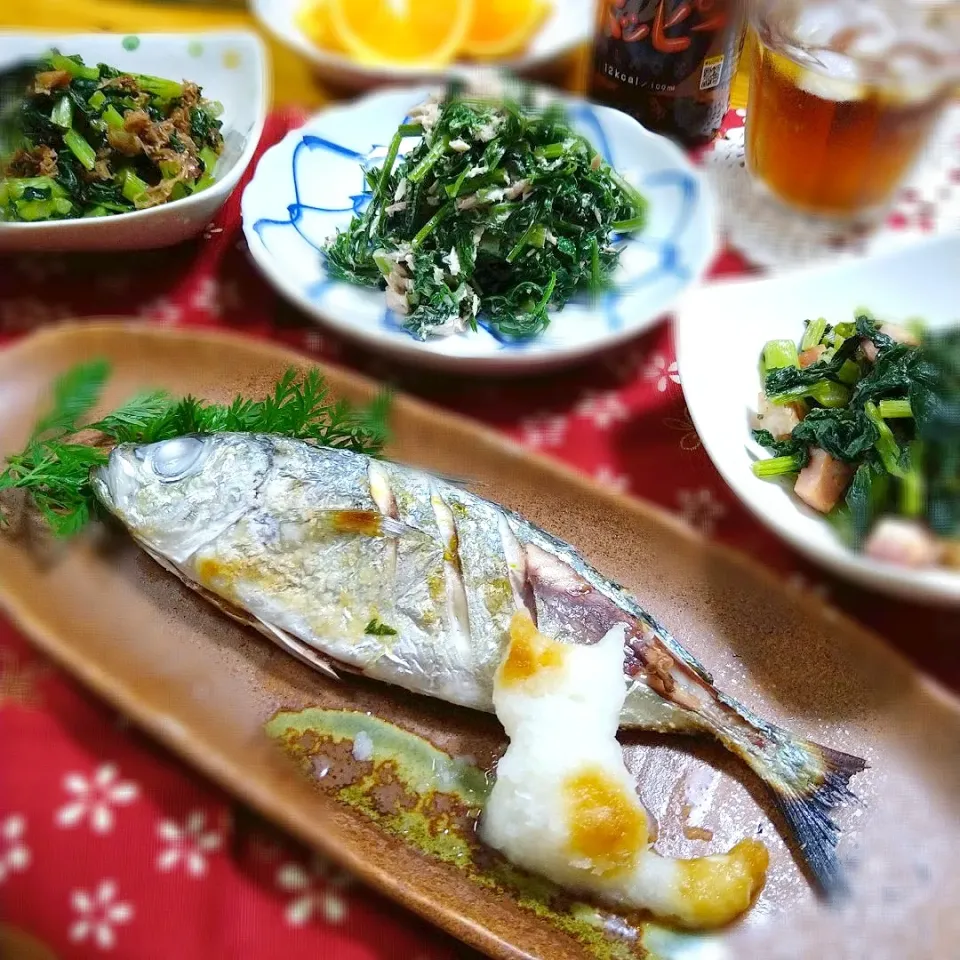 鯵の塩焼き🐟にゃんこ大根おろし添え(ΦωΦ)♬|とまと🍅さん