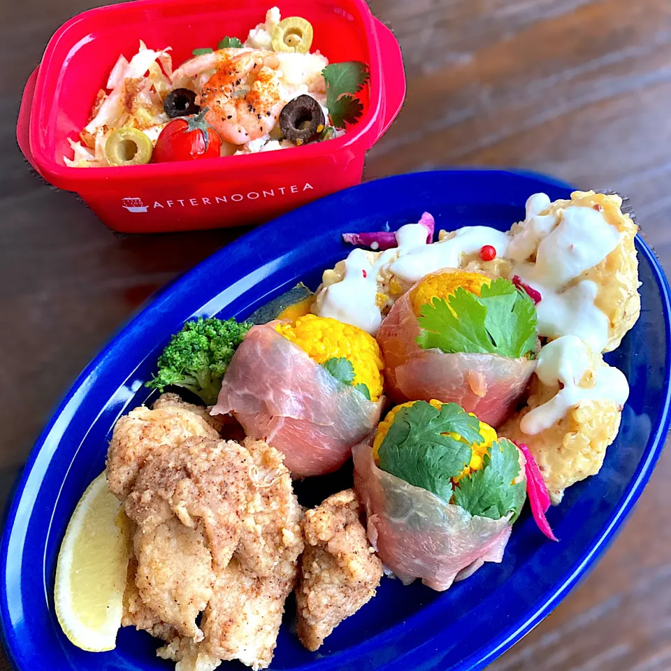 Snapdishの料理写真:生ハム巻きおにぎり弁当|Kさん