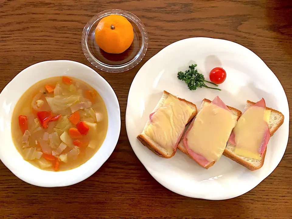 野菜スープ🥕ハムチーズトースト🧀今日の昼食🍊20201106|rococoさん