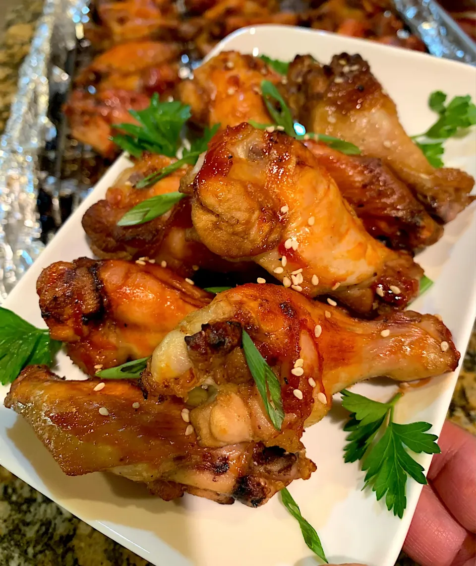 Snapdishの料理写真:Baked Keto Chicken Wings-Sweet and Spicy|Alma's Home Kitchenさん