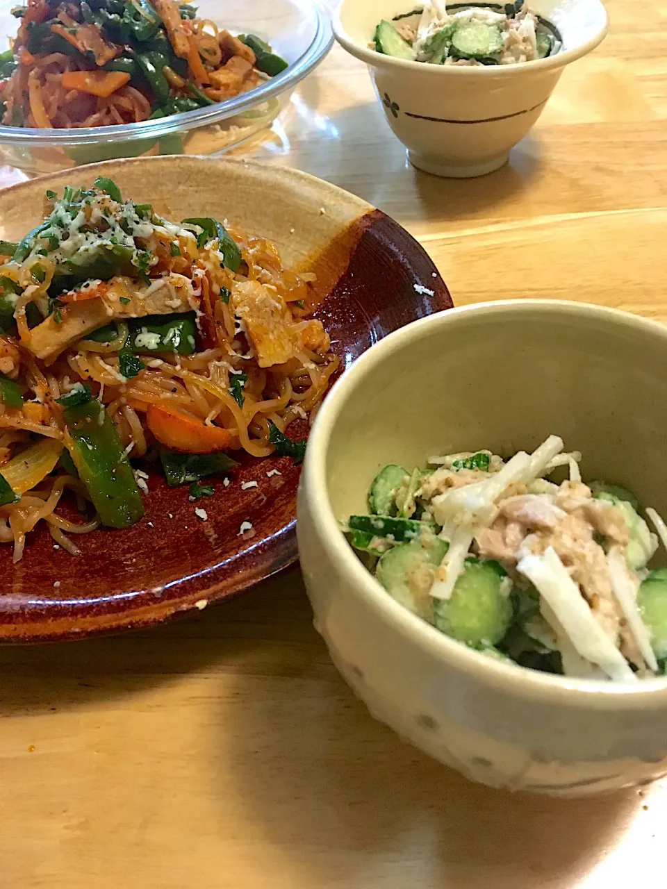 低糖質晩御飯🧡しらたきナポリタンとツナ大根サラダ´◡`|さくたえさん