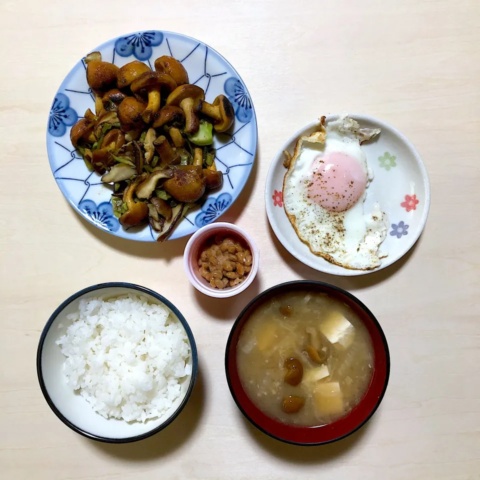 なめこと椎茸と青菜漬けのカレー炒め|くまちゃんなめこさん