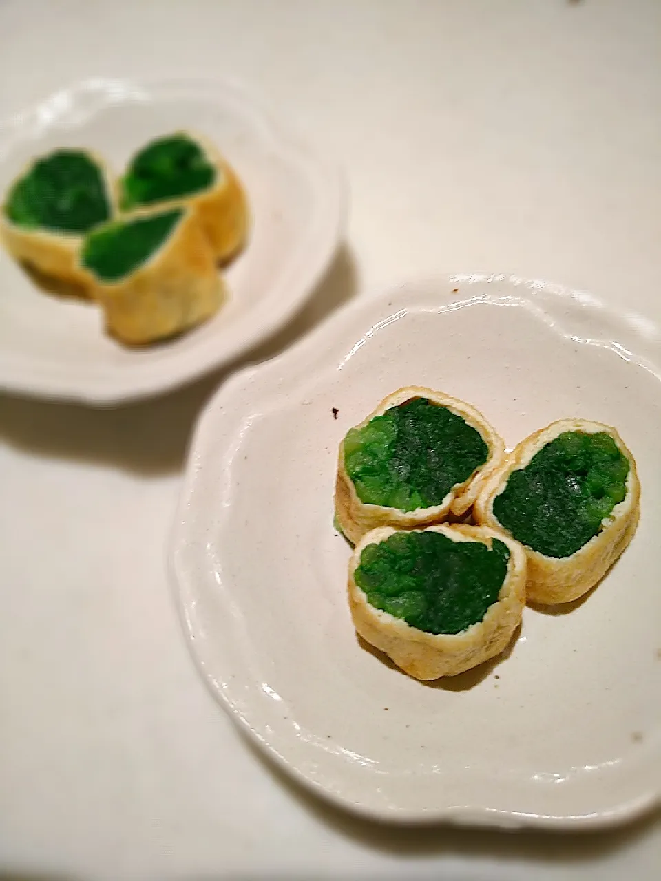 とだともさんの料理 柚子胡椒ポン酢でいただくほうれん草のお揚げ巻き|まめころさん