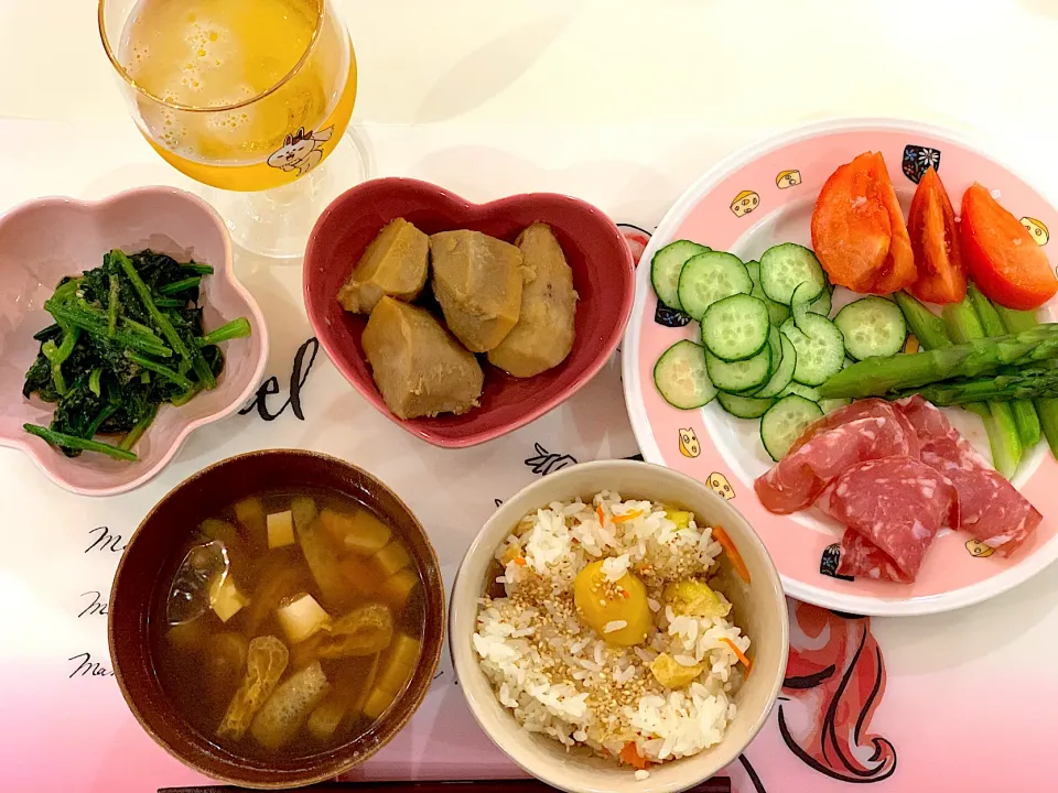 今夜は和食　栗ご飯と八頭|usapinkさん