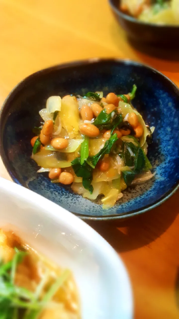 キャベツとほうれん草の納豆和え

茹で野菜と海苔、鰹節、しらすをめんつゆと納豆で和えるだけ😃|sunnyさん