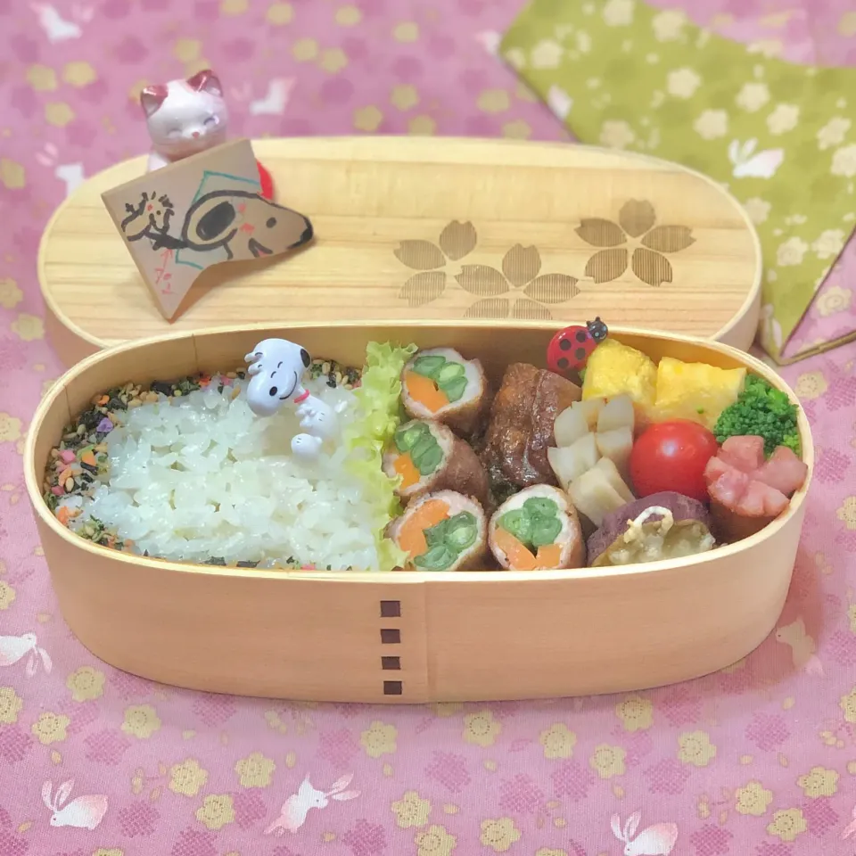 人参・インゲン豚ロール照り焼き☘の❤️ちゃんお弁当　10/25日|sweet homeさん