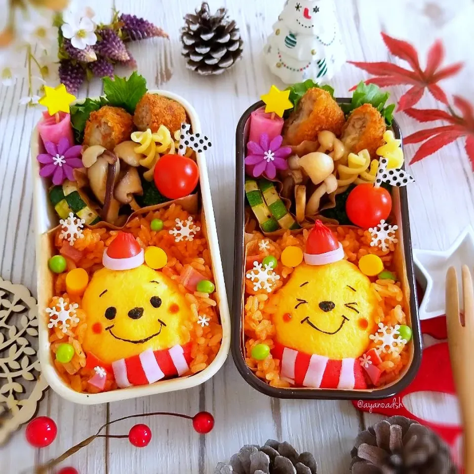 プーさんのちょっと早めのクリスマス弁当✨🎄✨🎄✨チーズオムレツとケチャップライスのお弁当|ayano.adshさん