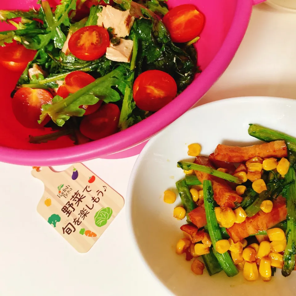 春菊のサラダ🥗春菊の茎とベーコン炒め
苦手だった春菊が食べられるようになりました😋|naoさん