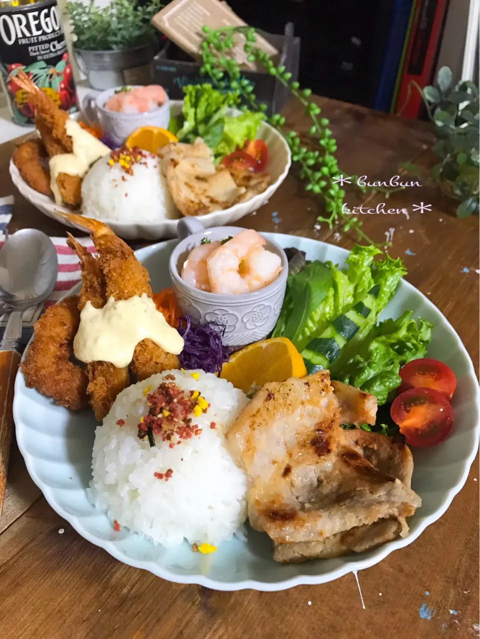 豚の味噌焼きプレート♡海老フライ付き♬|ハナたなさん