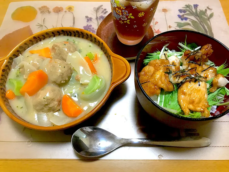 肉団子と野菜のあったかシチュー、テリチキ丼|Emiko Kikuchiさん