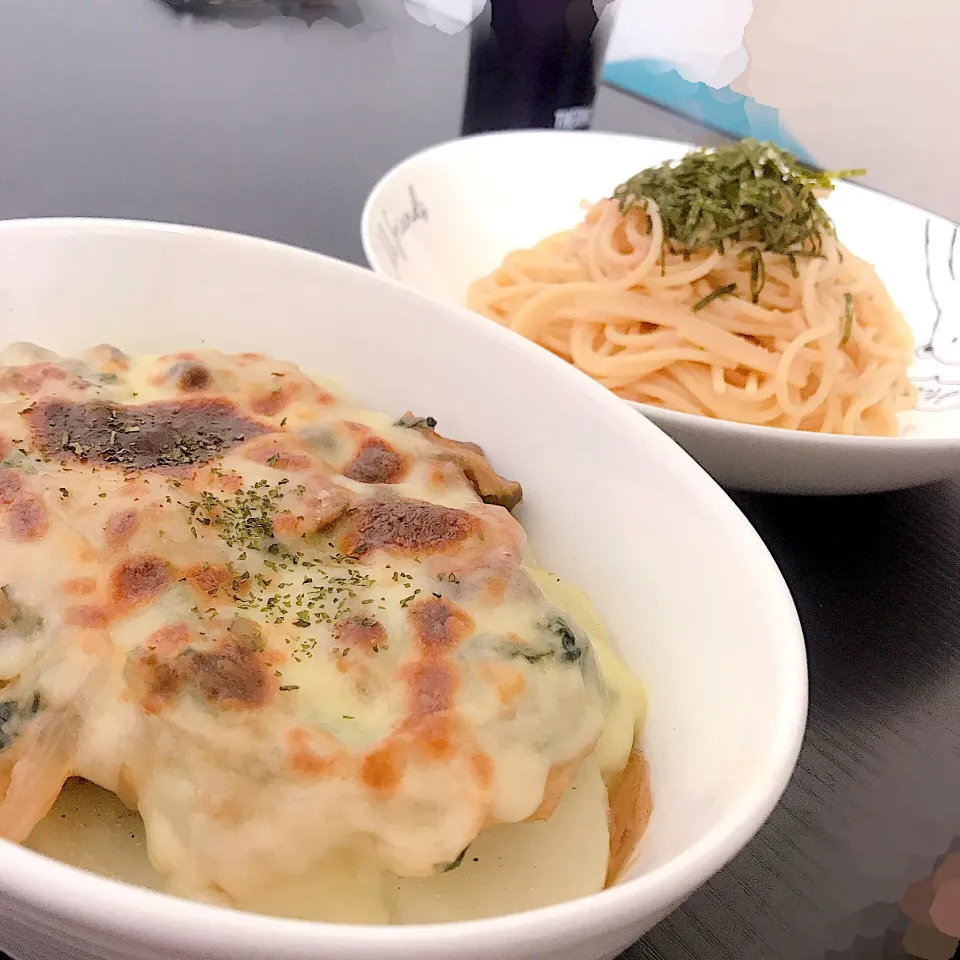 ポテトグラタン&たらこパスタ|おいもさん