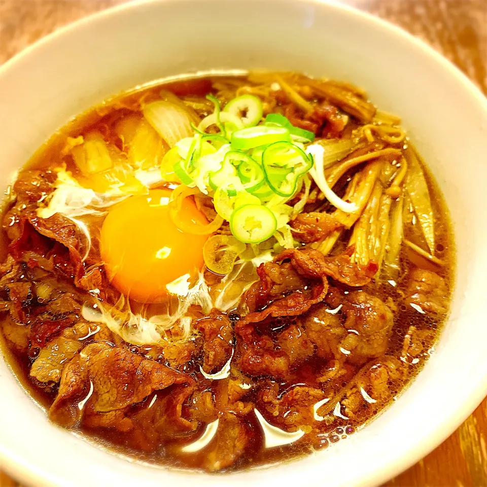 Snapdishの料理写真:すき焼き風温麺|プチテンよすさん