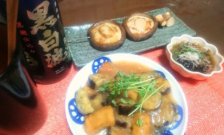 茄子と厚揚げのしぐれ煮
  椎茸バター醤油
  めかぶ酢|びせんさん