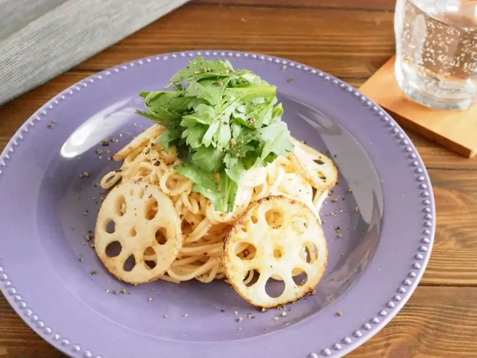 レンコンと春菊のパスタ|Kayokoさん