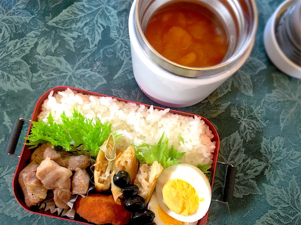 Snapdishの料理写真:【中1男子弁当】スープジャーであったかミネストローネ✨|まりっぺさん