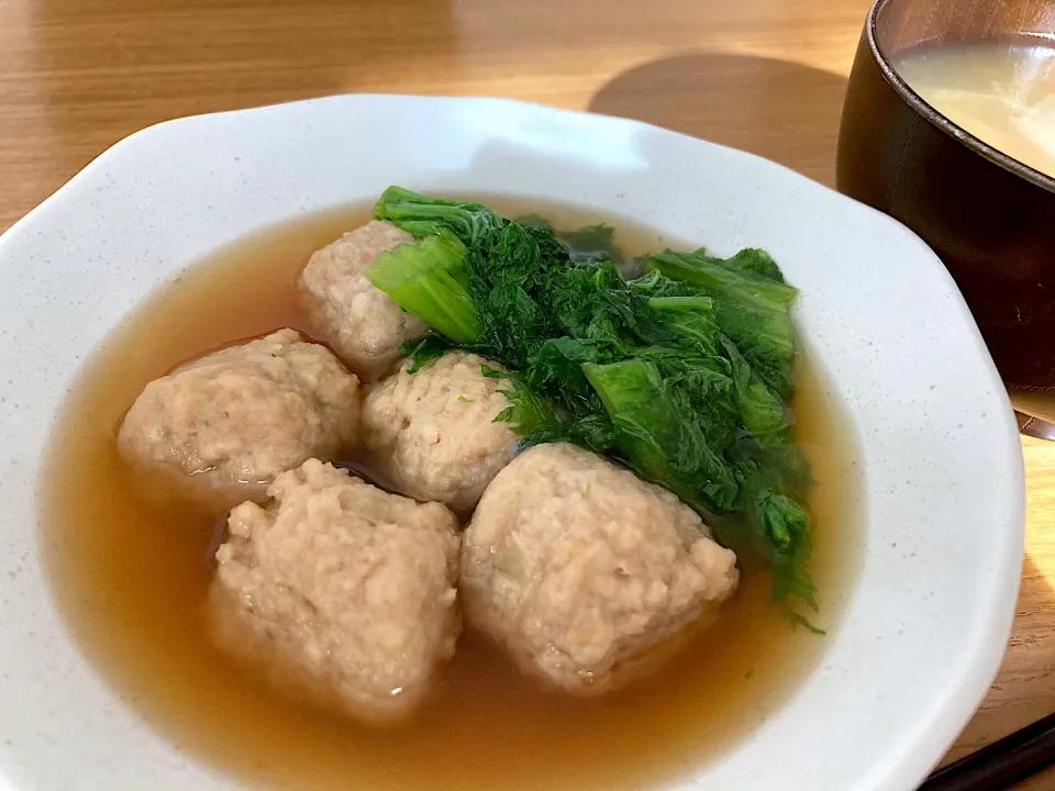 ＊肉団子とわさび菜の煮浸し＊|＊抹茶＊さん