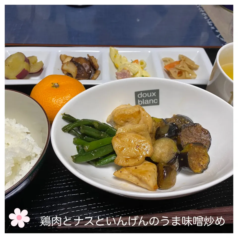 鶏肉とナスといんげんのうま味噌炒め|いのっちさん