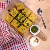 Snapdishの料理写真:Dhokla with Green Chilli Chutney|Darshna Wallaceさん