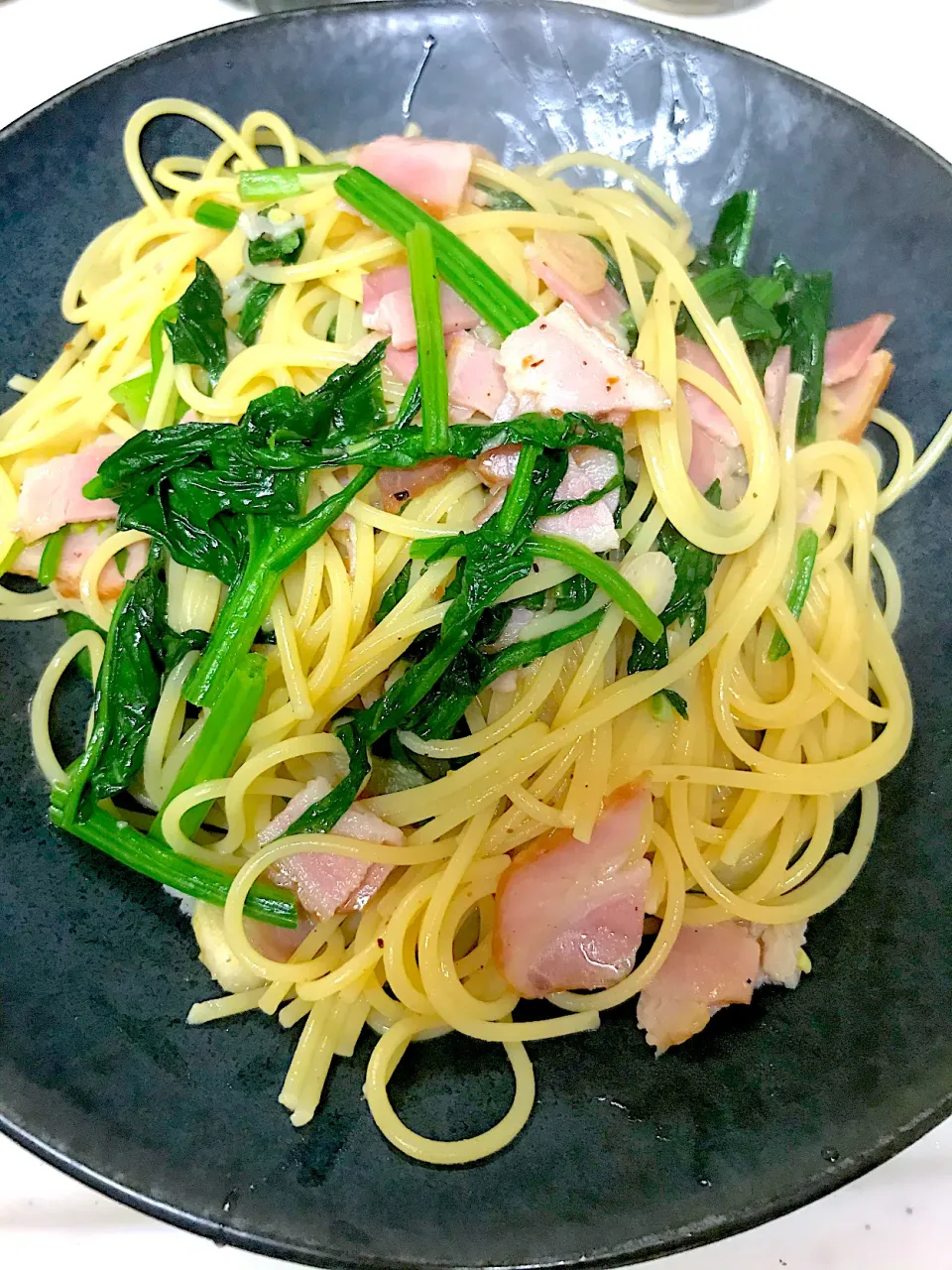 ほうれん草とベーコンのパスタ|ピンキーさん