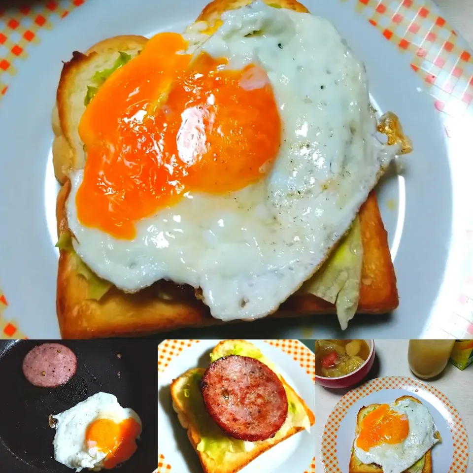 ボロニアソーセージと目玉焼きのオープンサンド|うたかた。さん