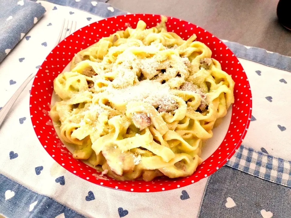 Leek and peas cream tagliatelle with sausage|Ery_05さん