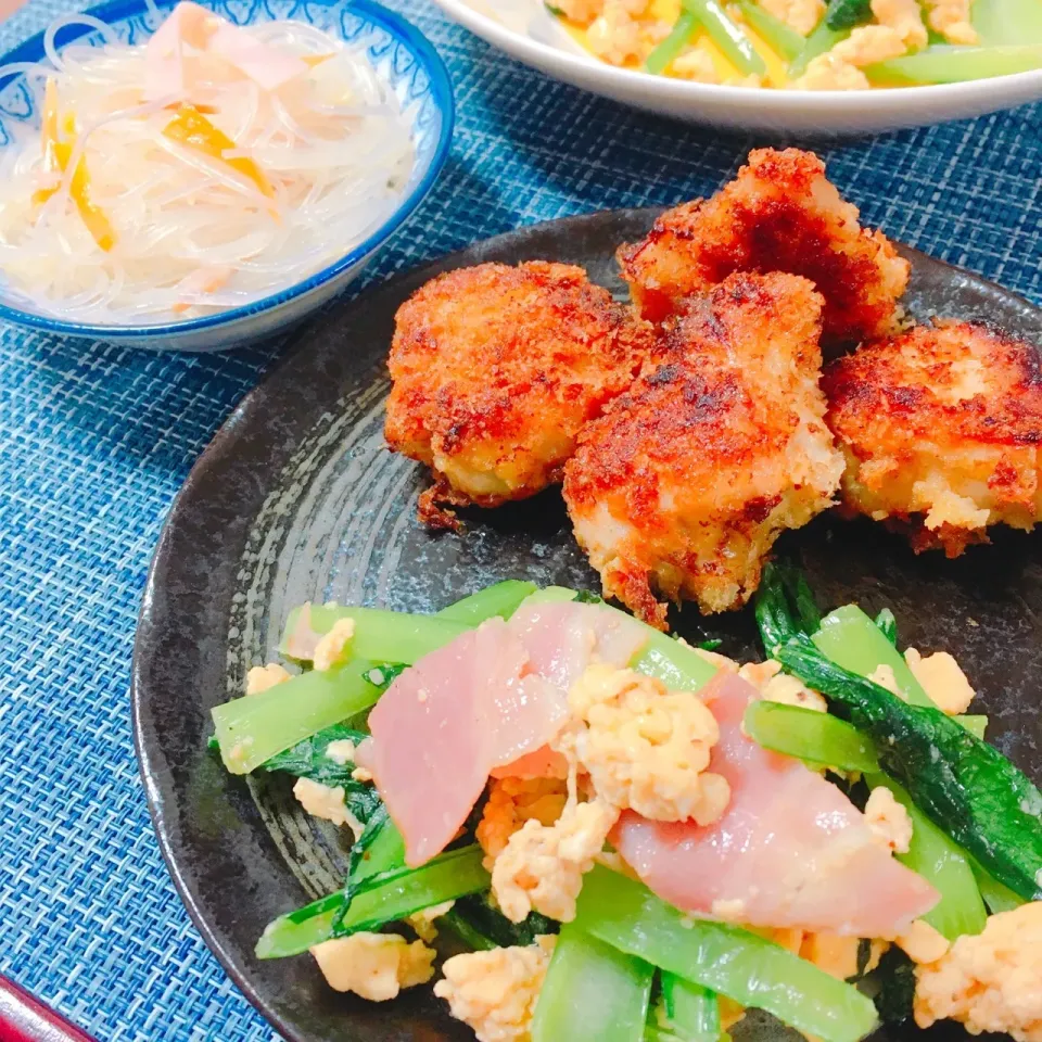 ささみチキンカツ
小松菜とベーコンの炒め物|毎日ご飯さん